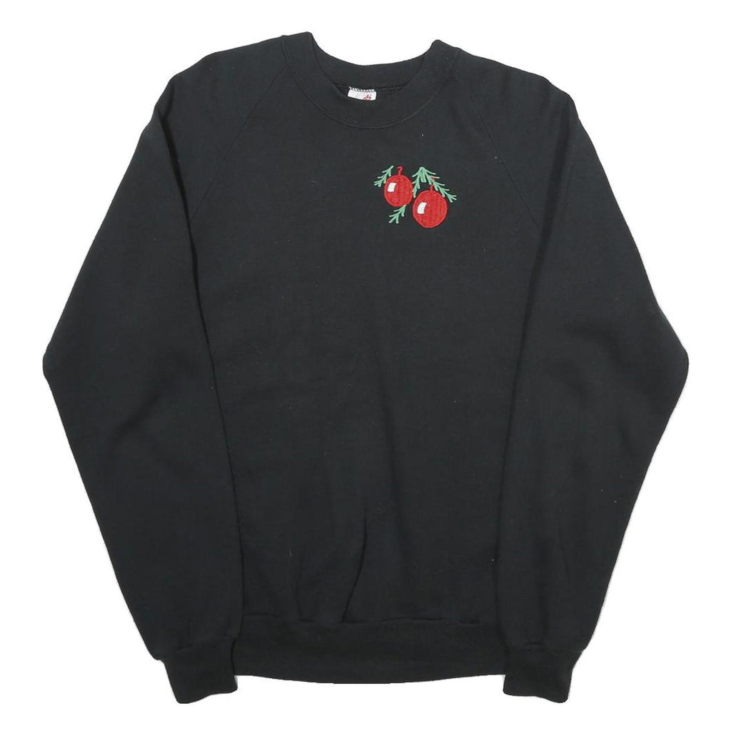 JERZEES Womens Black Sweatshirt Crew Neck L Cotton Pullover Cherry Motif