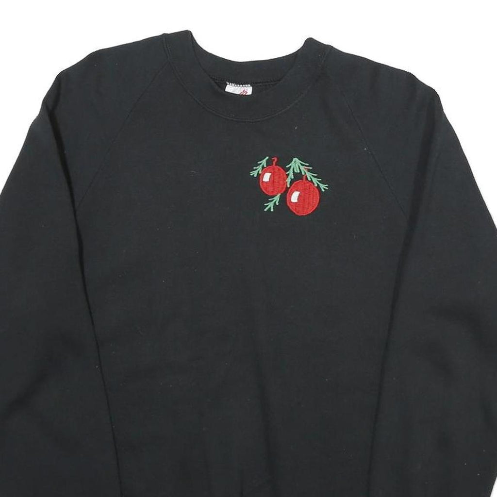 JERZEES Womens Black Sweatshirt Crew Neck L Cotton Pullover Cherry Motif