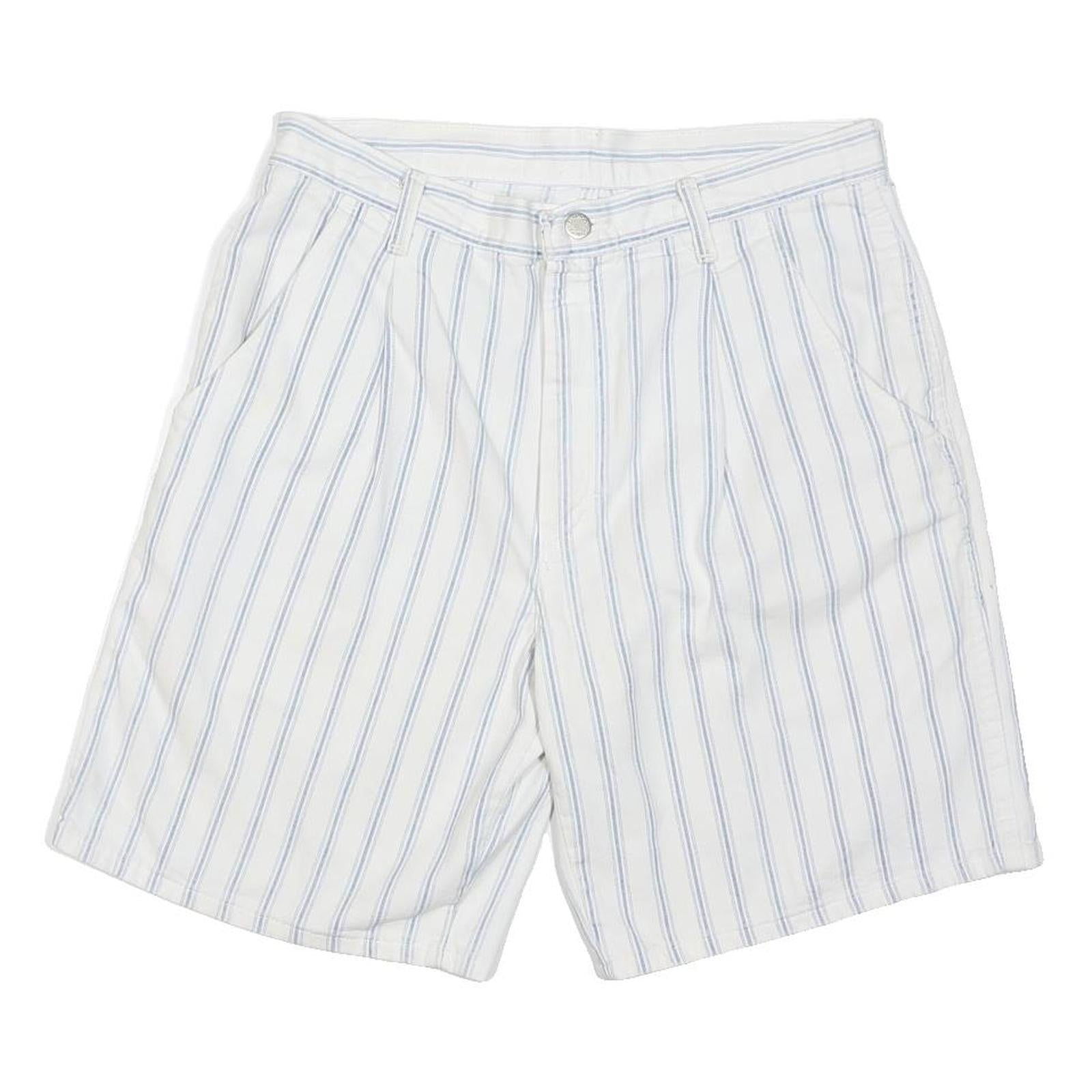 WRANGLER Mens Shorts White & Blue Vertical Stripe Casual M W32 Cotton Blend