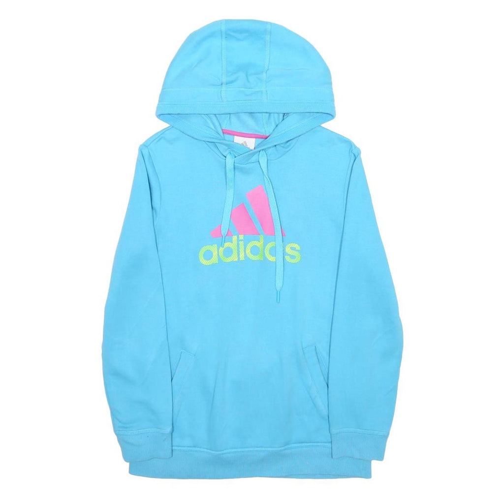 ADIDAS Womens Blue Hoodie UK 14 Cotton Blend Pullover Casual Sportswear