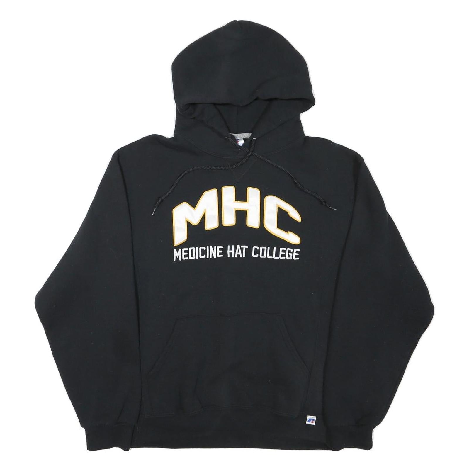 RUSSELL ATHLETIC Mens Black MHC Medicine Hat College Pullover Hoodie M