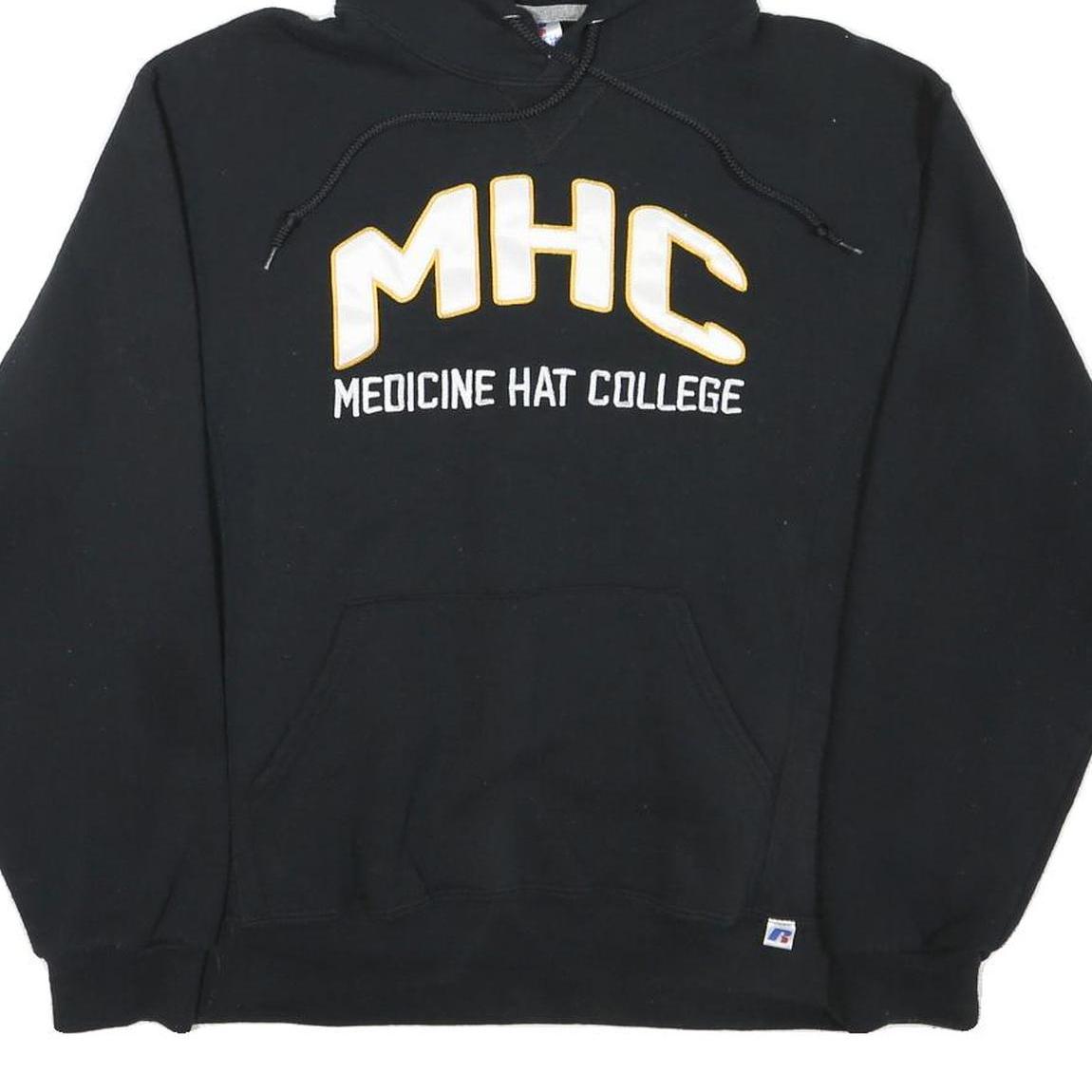 RUSSELL ATHLETIC Mens Black MHC Medicine Hat College Pullover Hoodie M