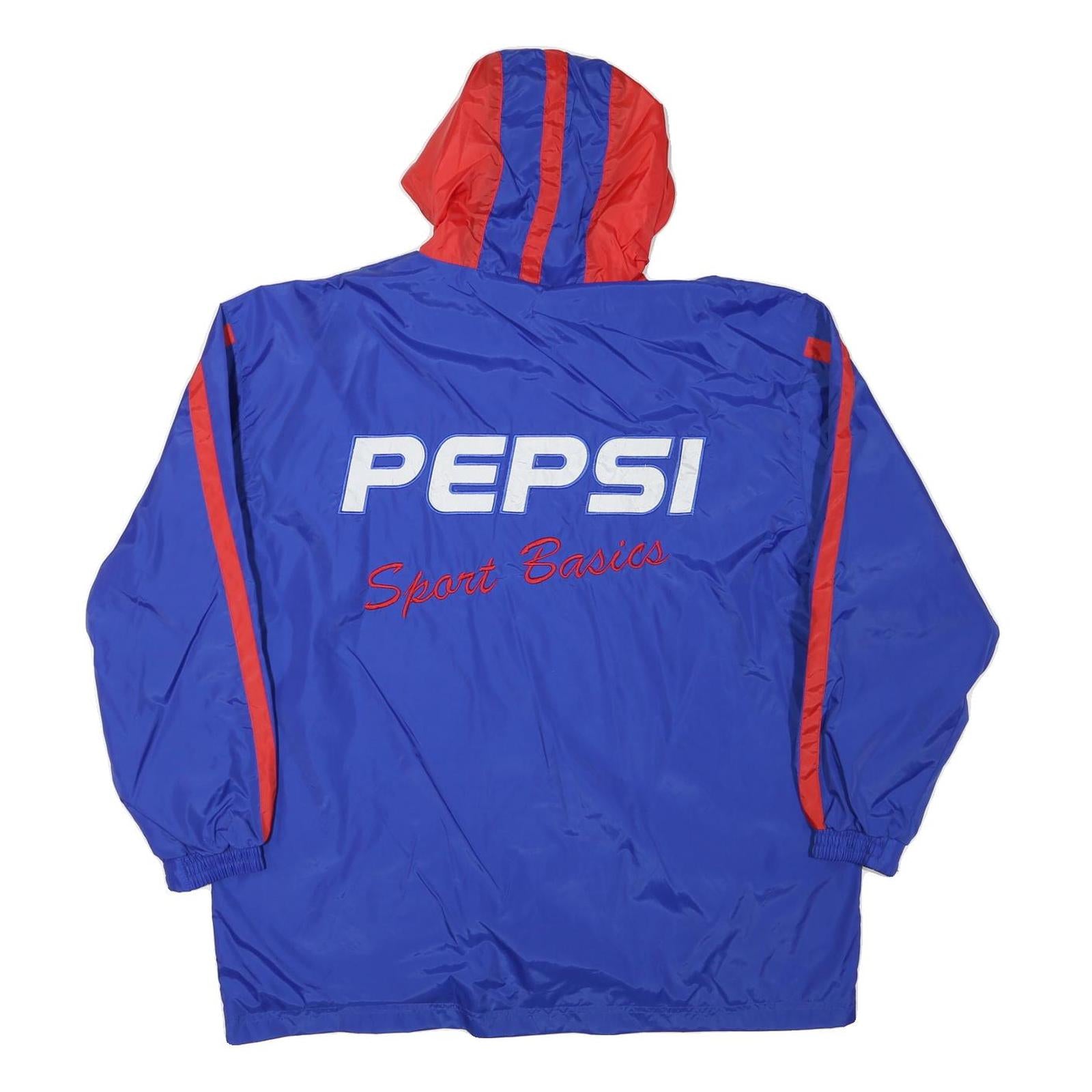 PEPSI Mens Blue & Red Hooded Zip Jacket L Polyester Blend Sport Basics
