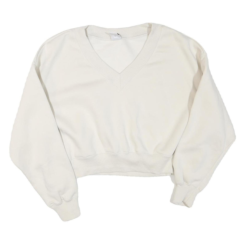 NIKE Womens White V-Neck Sweatshirt XL Cotton Blend Cropped Regular Fit