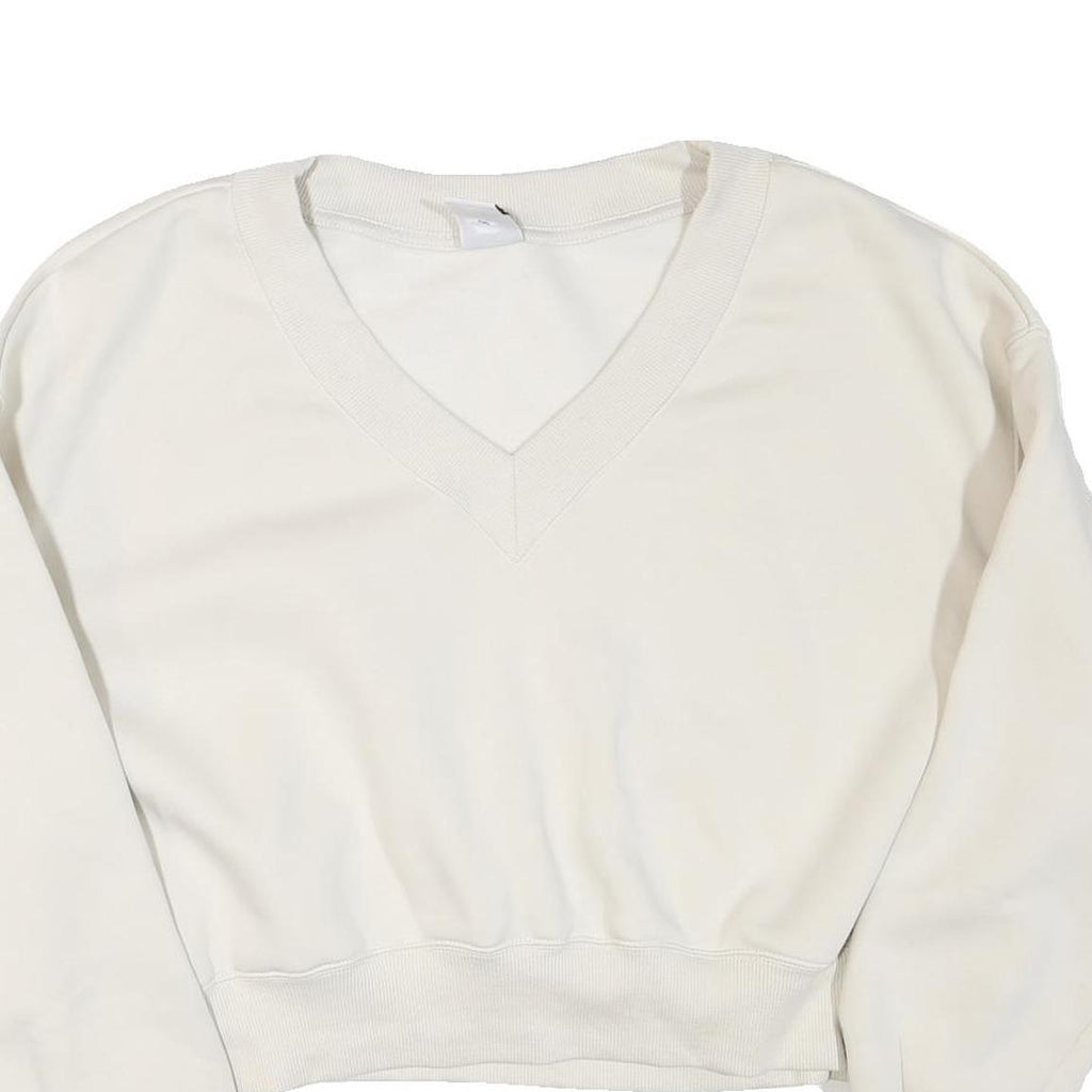 NIKE Womens White V-Neck Sweatshirt XL Cotton Blend Cropped Regular Fit