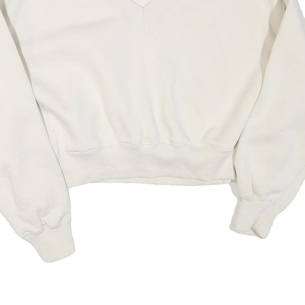NIKE Womens White V-Neck Sweatshirt XL Cotton Blend Cropped Regular Fit
