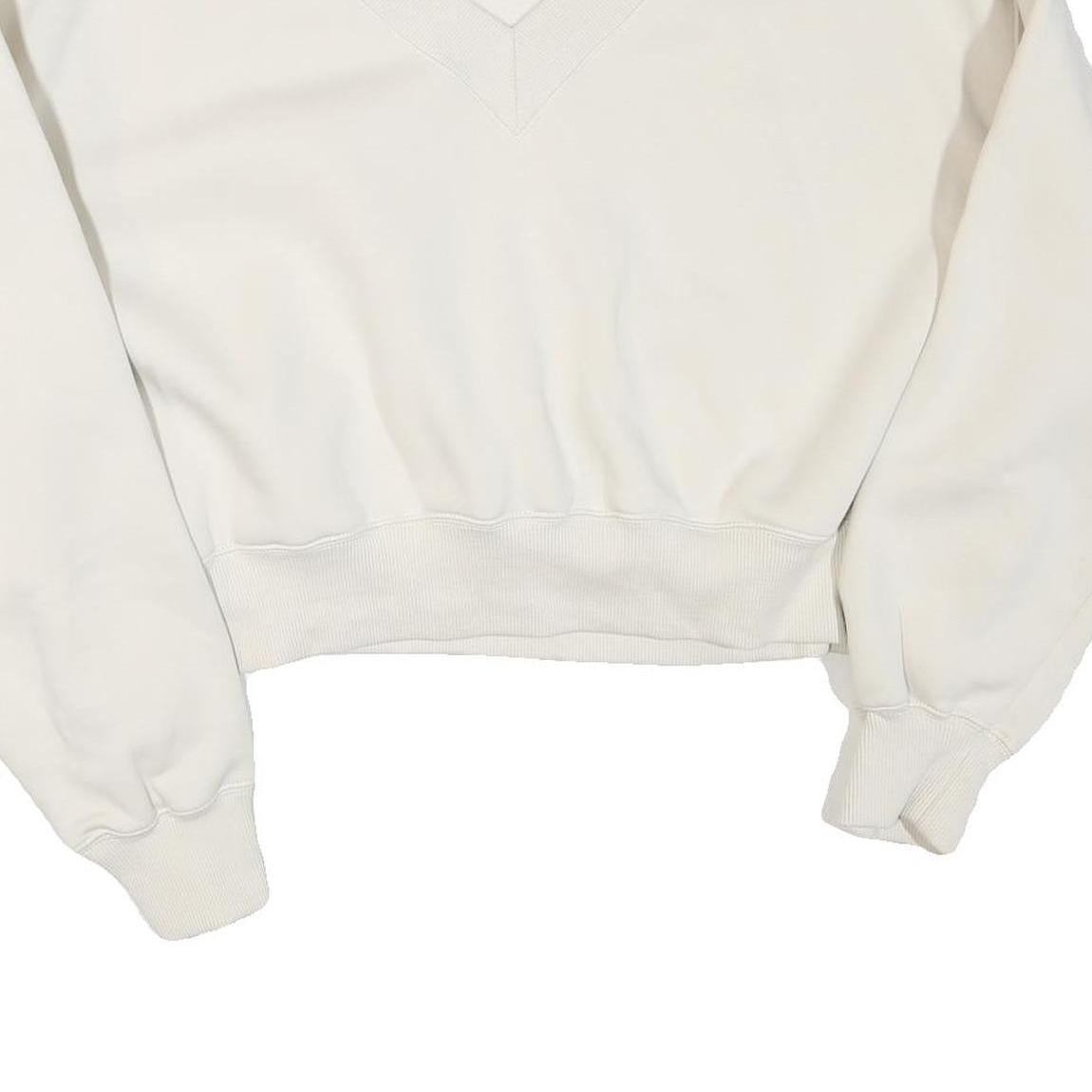 NIKE Womens White V-Neck Sweatshirt XL Cotton Blend Cropped Regular Fit