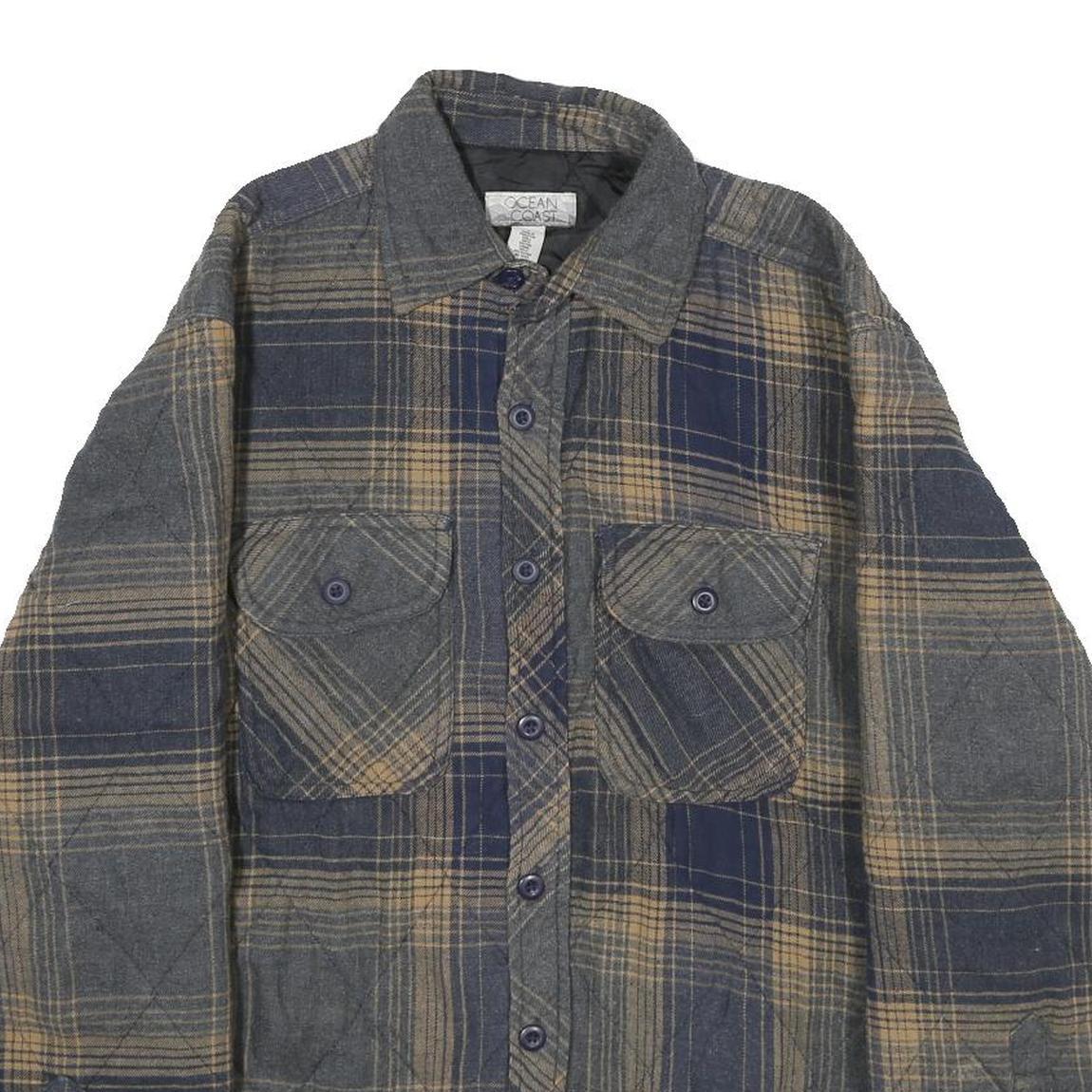 OCEAN COAST Mens Blue & Brown Cotton Blend Button Jacket S Plaid Casual Shirt
