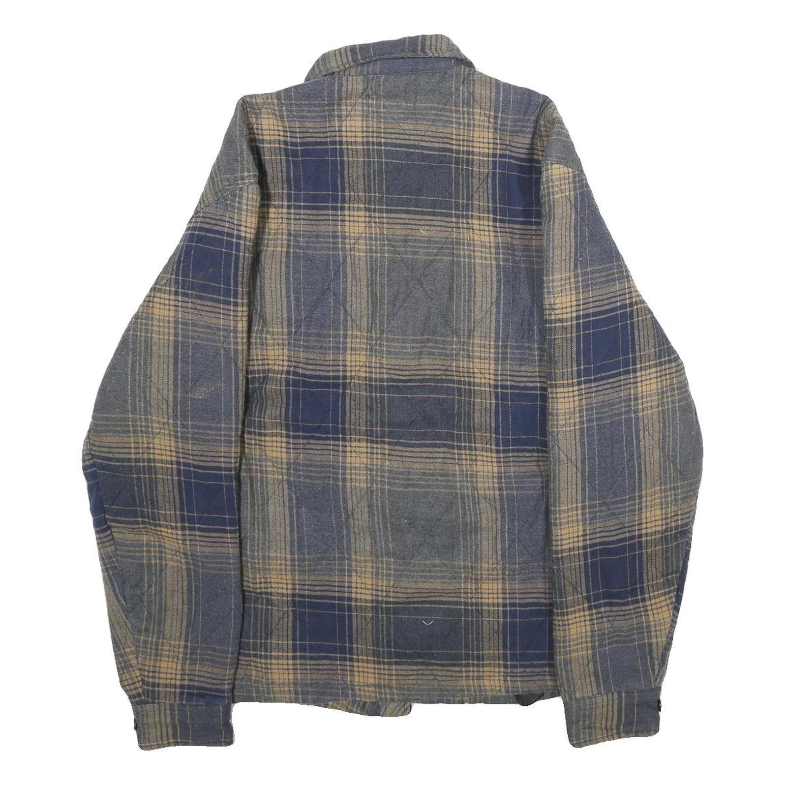 OCEAN COAST Mens Blue & Brown Cotton Blend Button Jacket S Plaid Casual Shirt