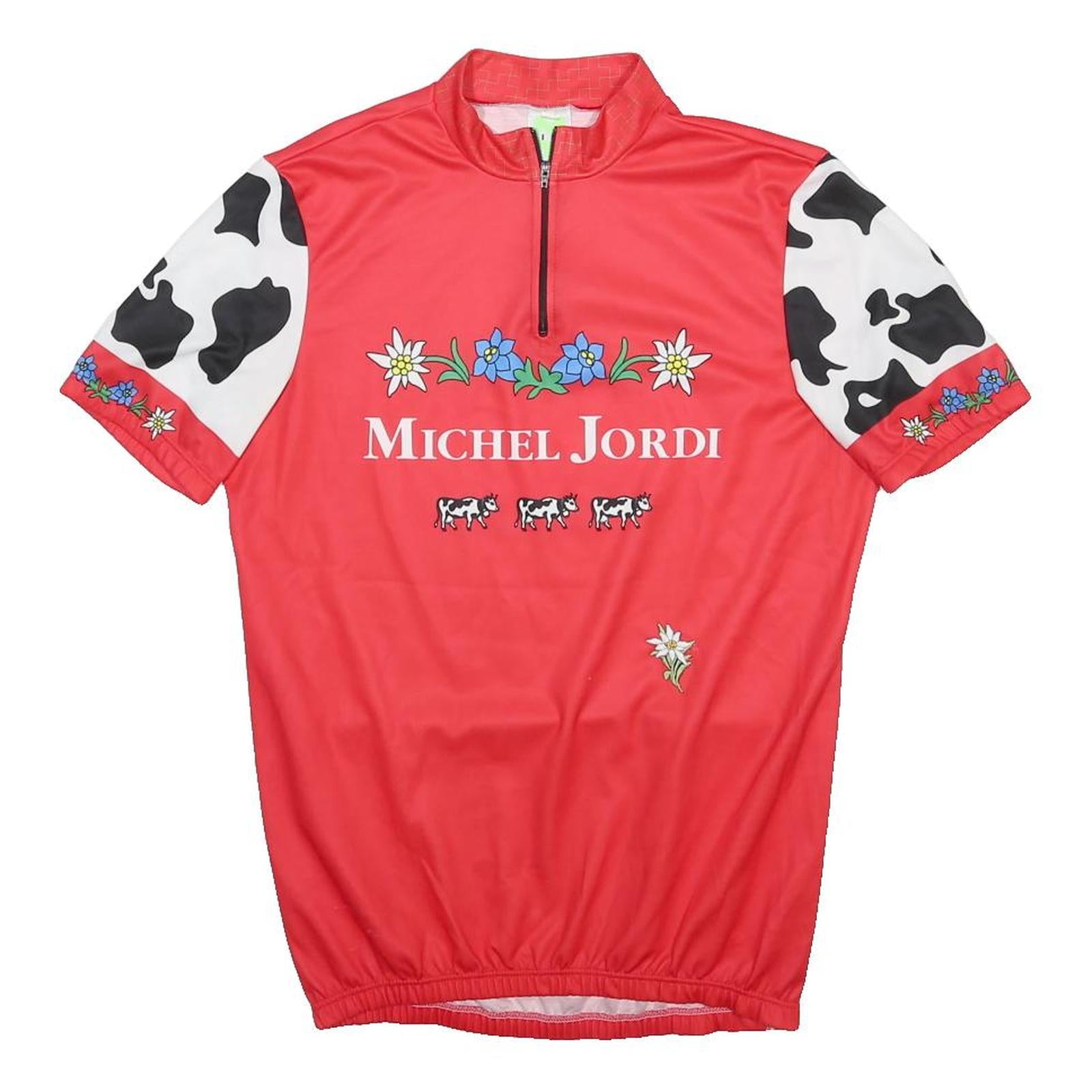 MY BIKE Mens Red And White Graphic T-Shirt M Short Sleeve Half Zip Cycling