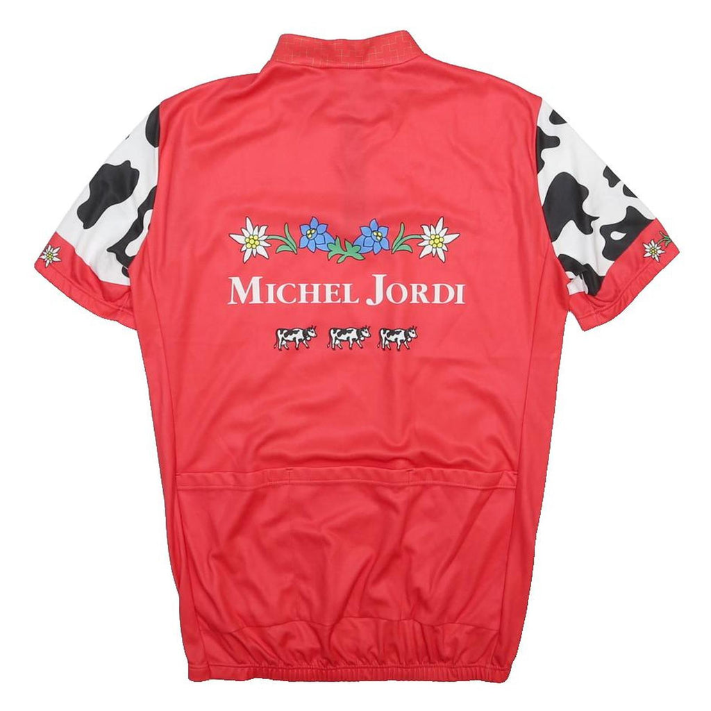 MY BIKE Mens Red And White Graphic T-Shirt M Short Sleeve Half Zip Cycling