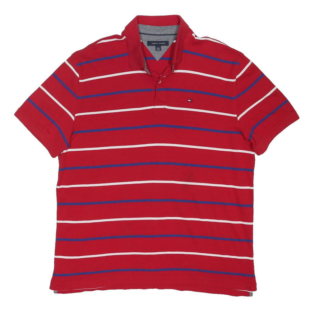 TOMMY HILFIGER Mens Red White & Blue Striped Short Sleeve Polo Shirt XL