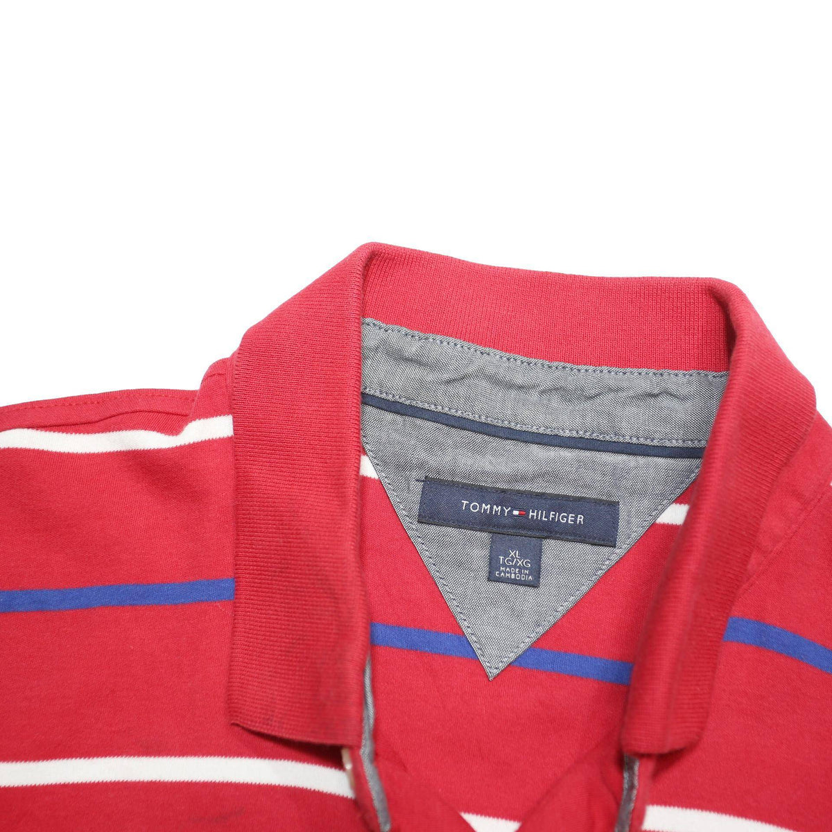 TOMMY HILFIGER Mens Red White & Blue Striped Short Sleeve Polo Shirt XL