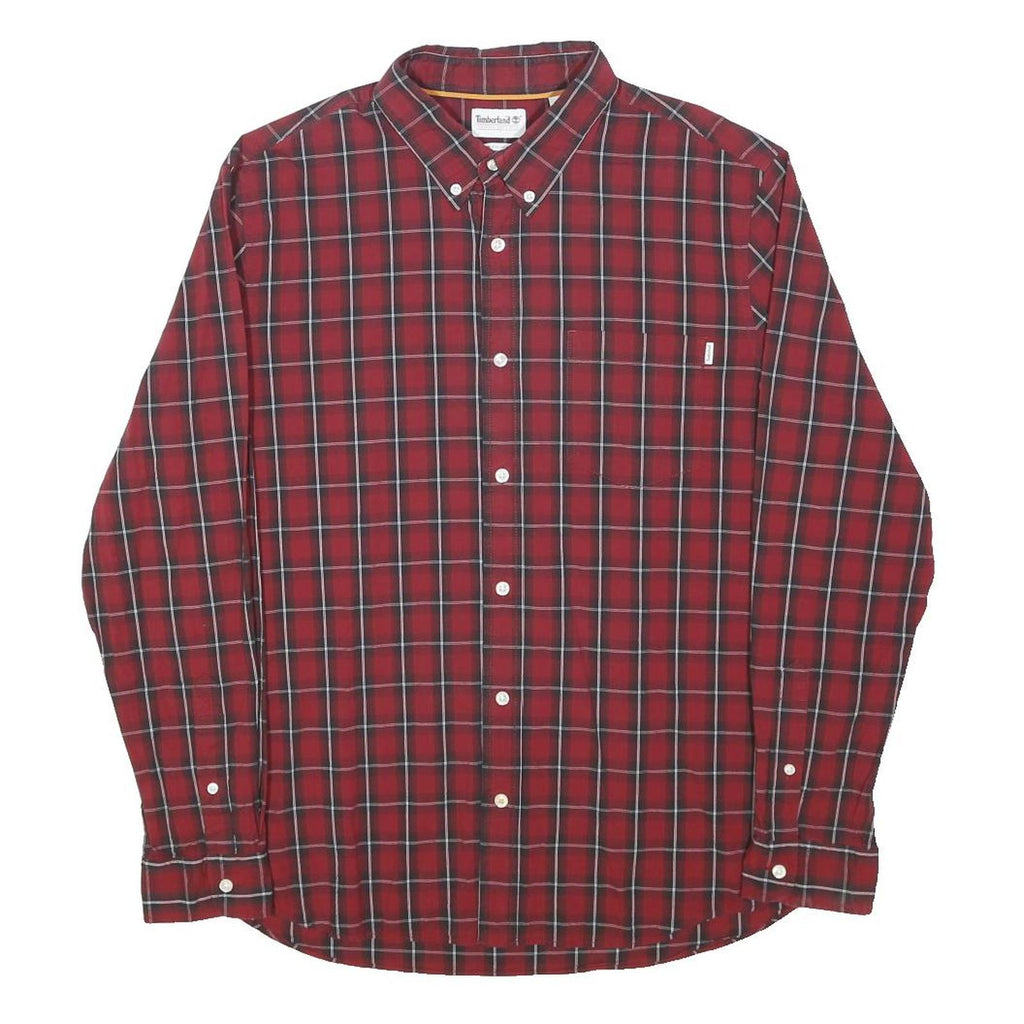 TIMBERLAND Mens Red Checked Shirt XL Cotton Blend Button Down Collar Long Sleeve