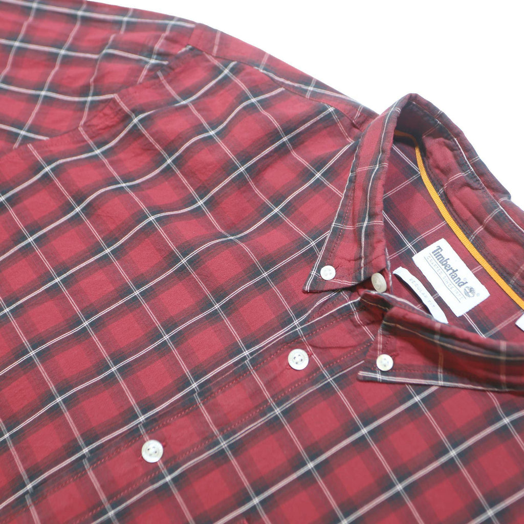 TIMBERLAND Mens Red Checked Shirt XL Cotton Blend Button Down Collar Long Sleeve