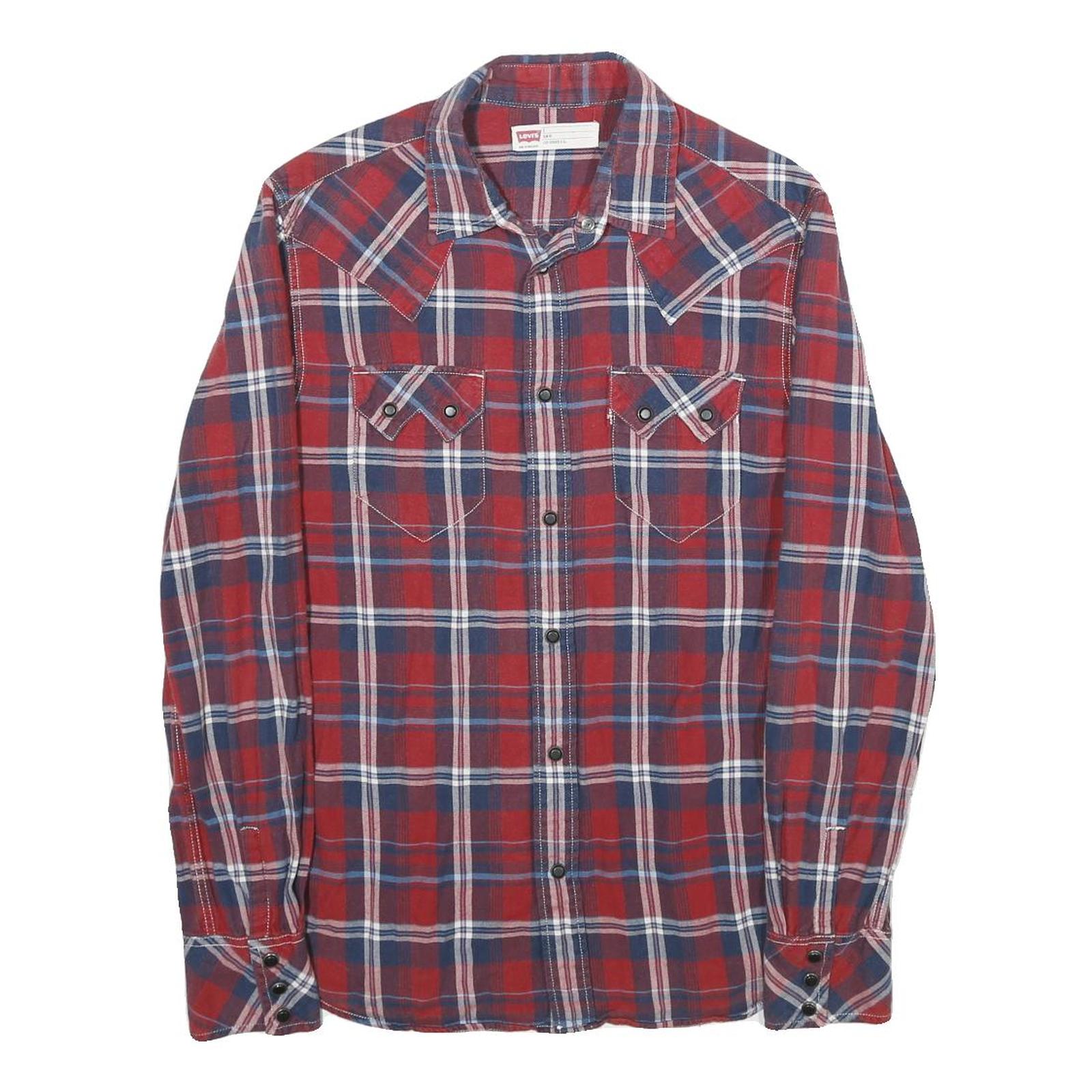 LEVI'S Mens Red & Blue Check Shirt S Western Button-Up Casual Cotton