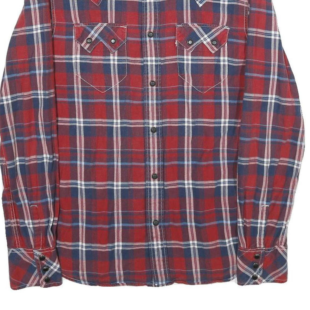 LEVI'S Mens Red & Blue Check Shirt S Western Button-Up Casual Cotton