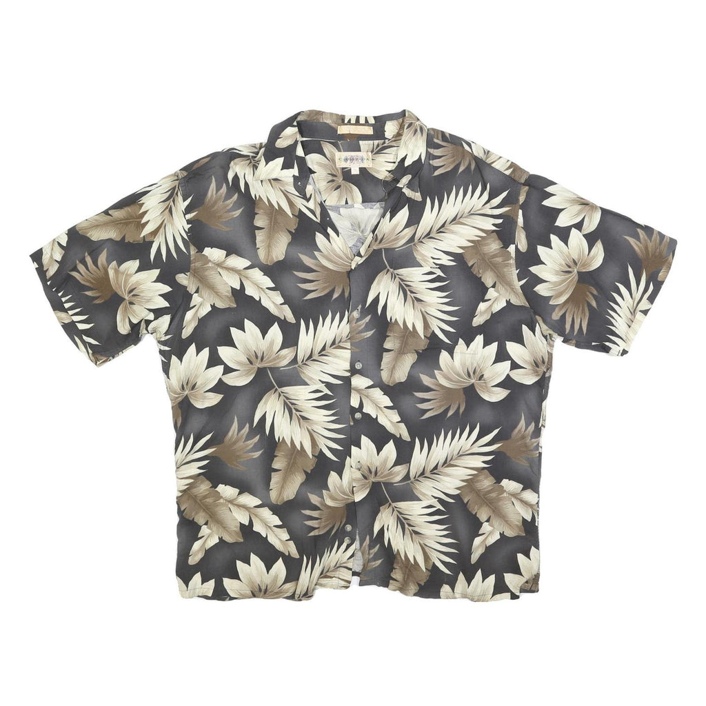 CAMPIA Mens Black & Beige Floral Rayon Shirt XL Summer Vacation Casual