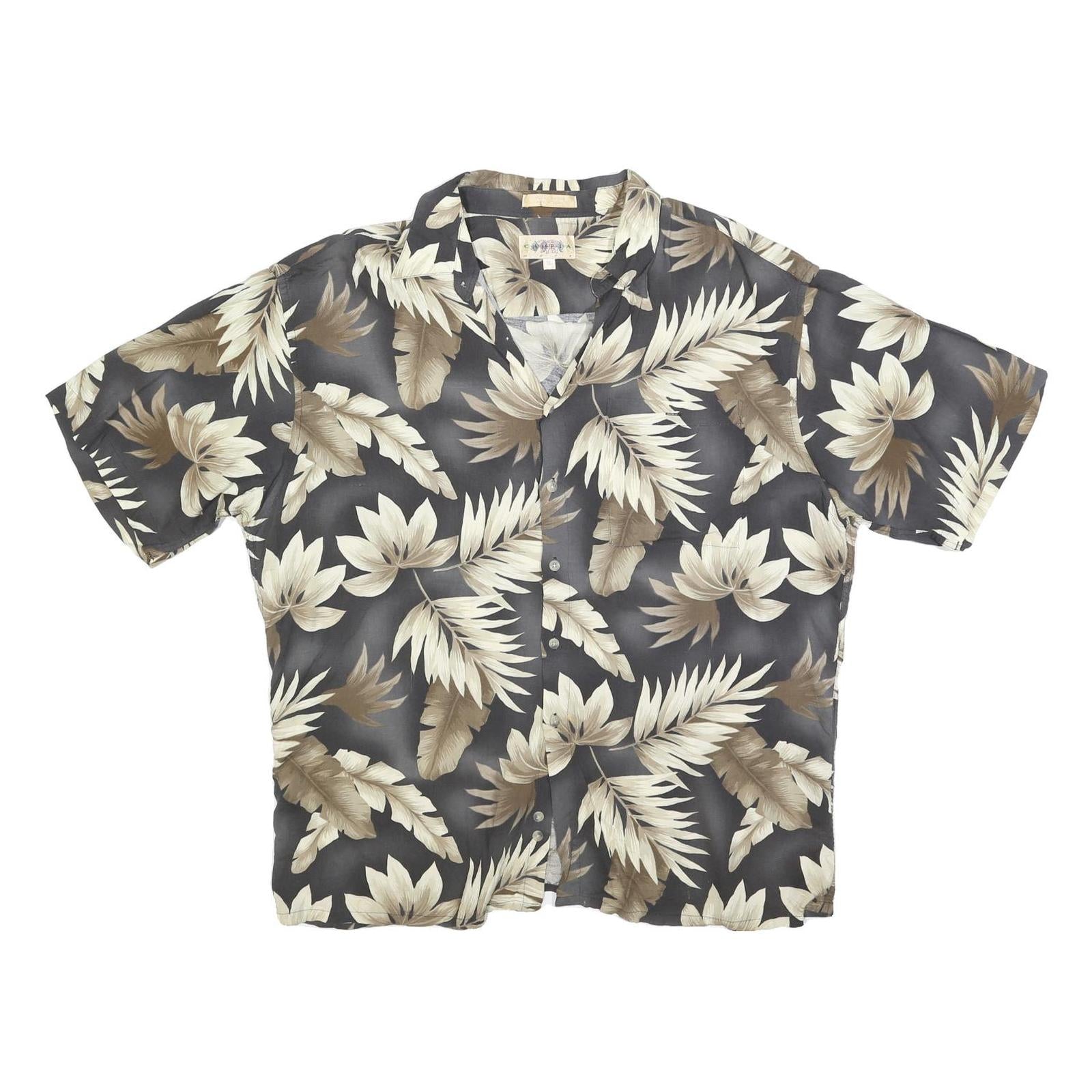 CAMPIA Mens Black & Beige Floral Rayon Shirt XL Summer Vacation Casual