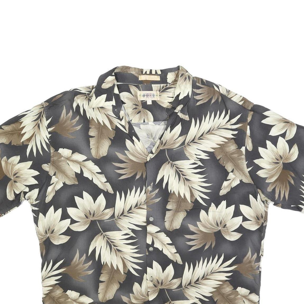 CAMPIA Mens Black & Beige Floral Rayon Shirt XL Summer Vacation Casual