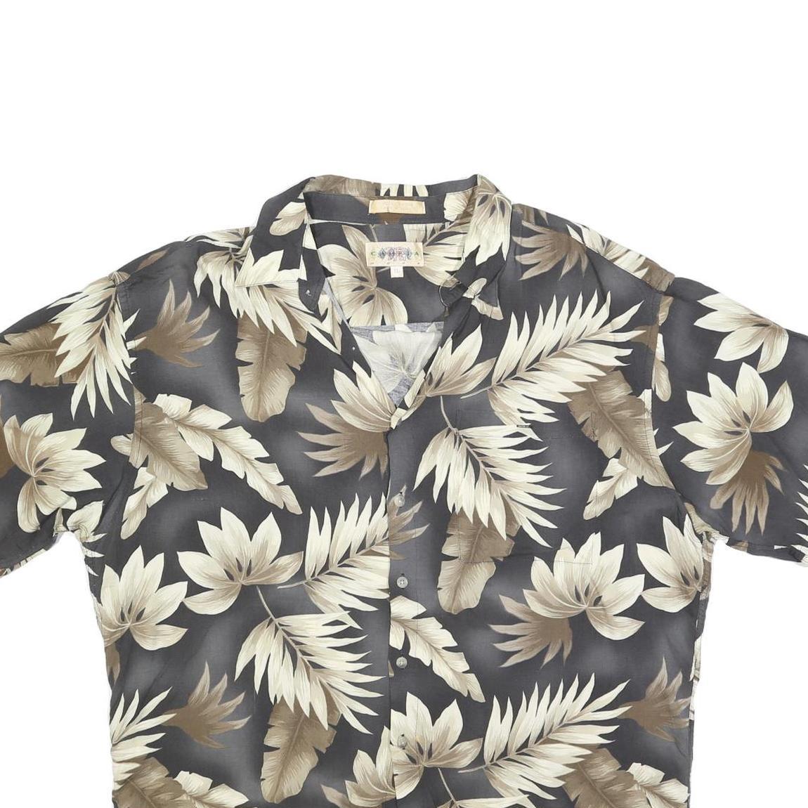 CAMPIA Mens Black & Beige Floral Rayon Shirt XL Summer Vacation Casual