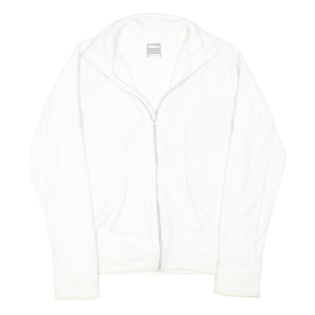 NIKE Womens White Zip Jacket S Polyester Blend Plain Lightweight Activewear