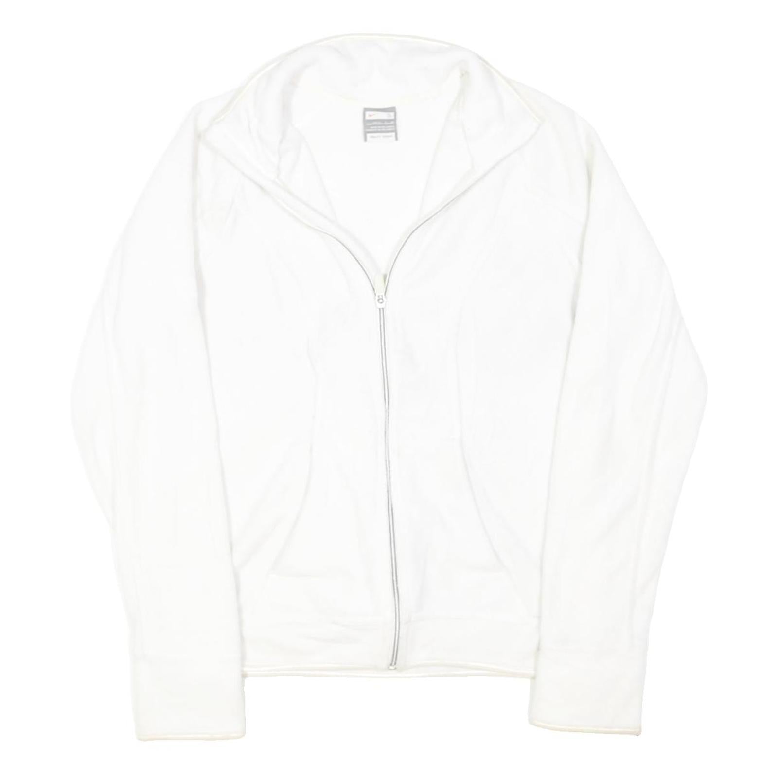 NIKE Womens White Zip Jacket S Polyester Blend Plain Lightweight Activewear