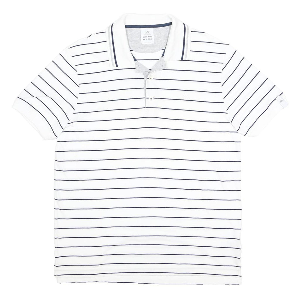 ADIDAS Mens White & Navy Striped Short Sleeve Polo Shirt L Cotton Casual