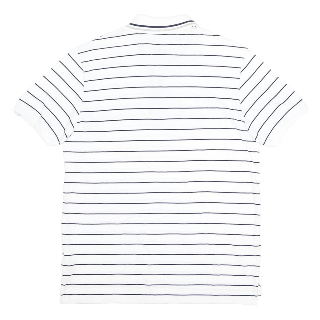 ADIDAS Mens White & Navy Striped Short Sleeve Polo Shirt L Cotton Casual