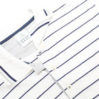 ADIDAS Mens White & Navy Striped Short Sleeve Polo Shirt L Cotton Casual