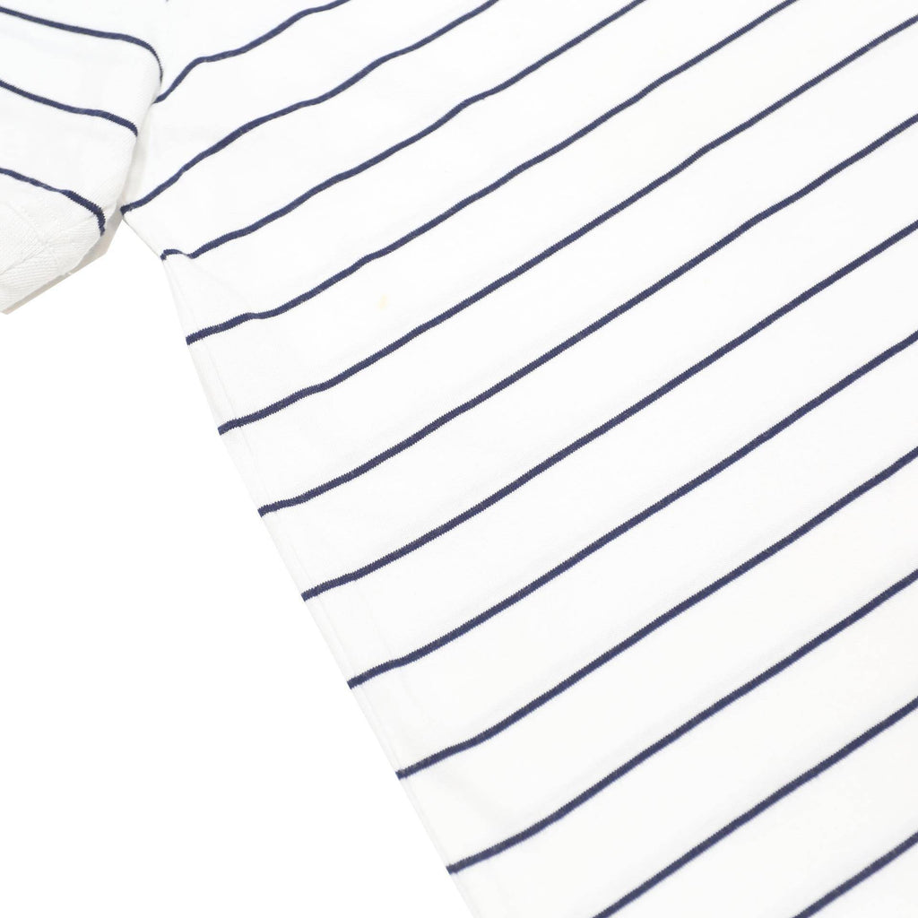 ADIDAS Mens White & Navy Striped Short Sleeve Polo Shirt L Cotton Casual