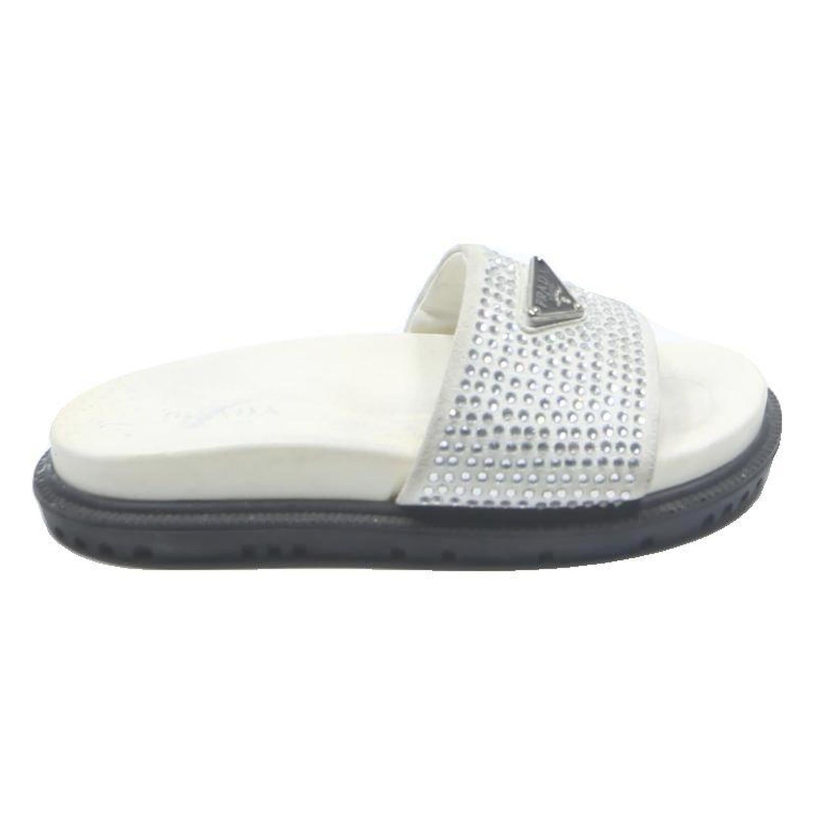 PRADA Womens Slider Sandals White Synthetic UK 7 Designer Slip-On Comfort Casual
