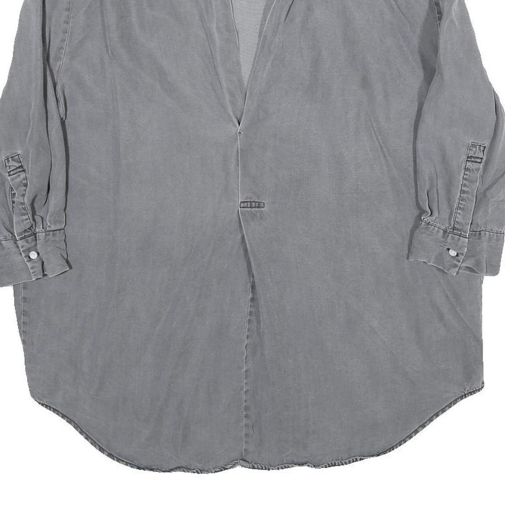ZARA Womens Grey Basic Shirt 3/4 Sleeve Collared Cotton Blend M Casual