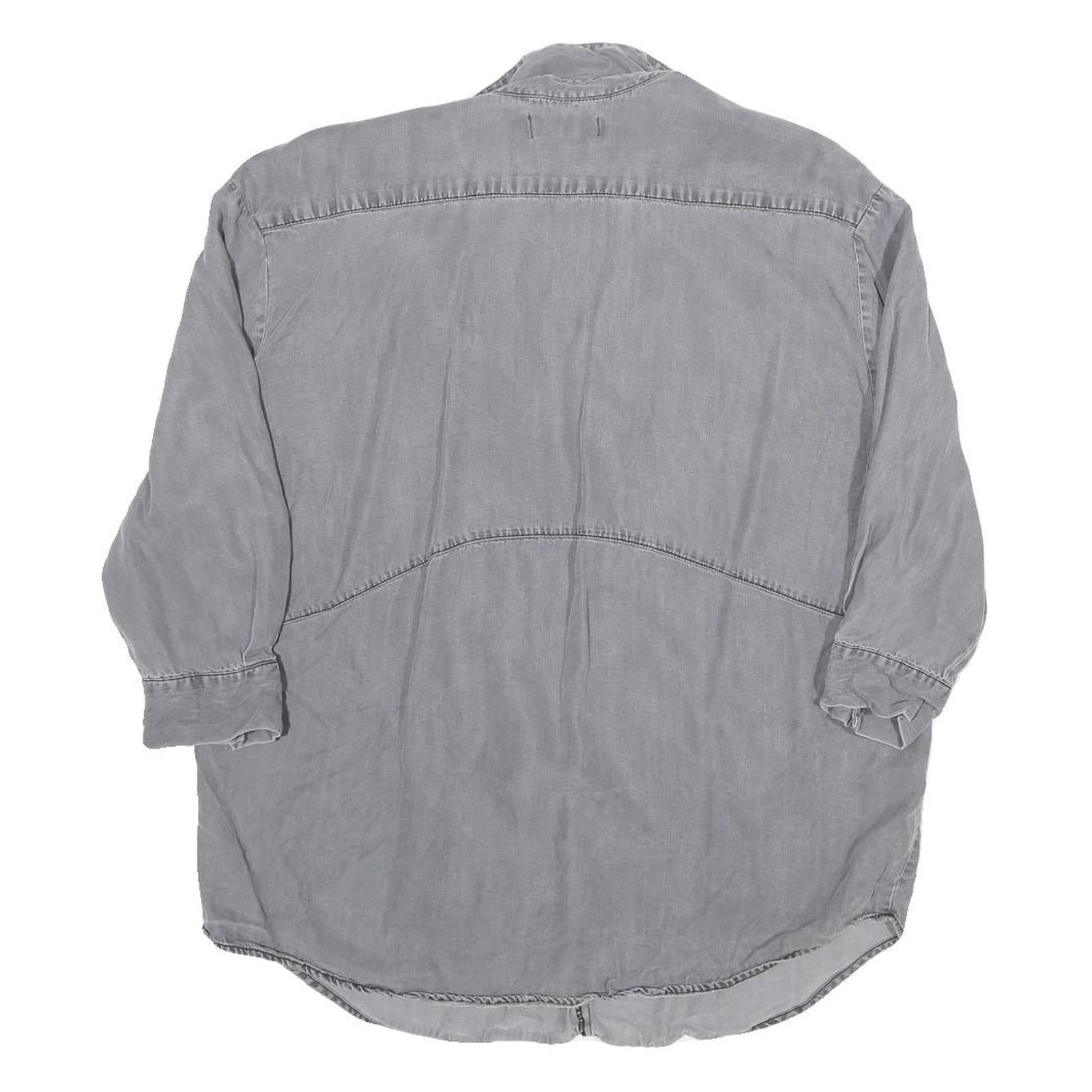 ZARA Womens Grey Basic Shirt 3/4 Sleeve Collared Cotton Blend M Casual