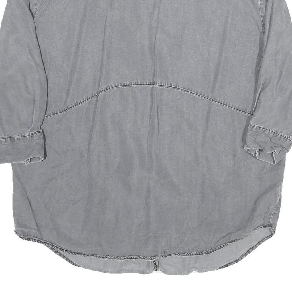 ZARA Womens Grey Basic Shirt 3/4 Sleeve Collared Cotton Blend M Casual