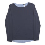 ARMANI JEANS Womens Navy Blue & Light Blue Round Neck Long Sleeve Top M Button