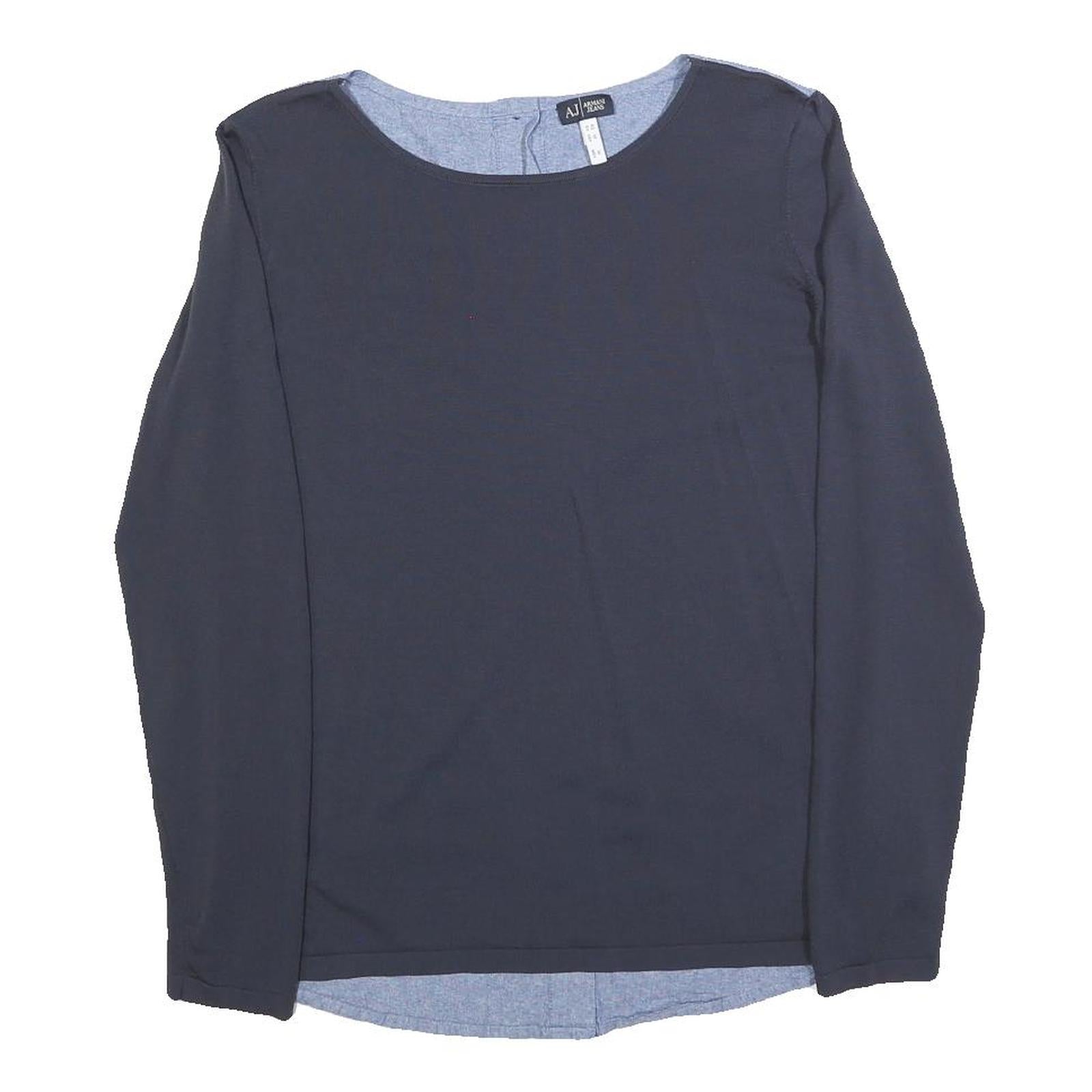 ARMANI JEANS Womens Navy Blue & Light Blue Round Neck Long Sleeve Top M Button