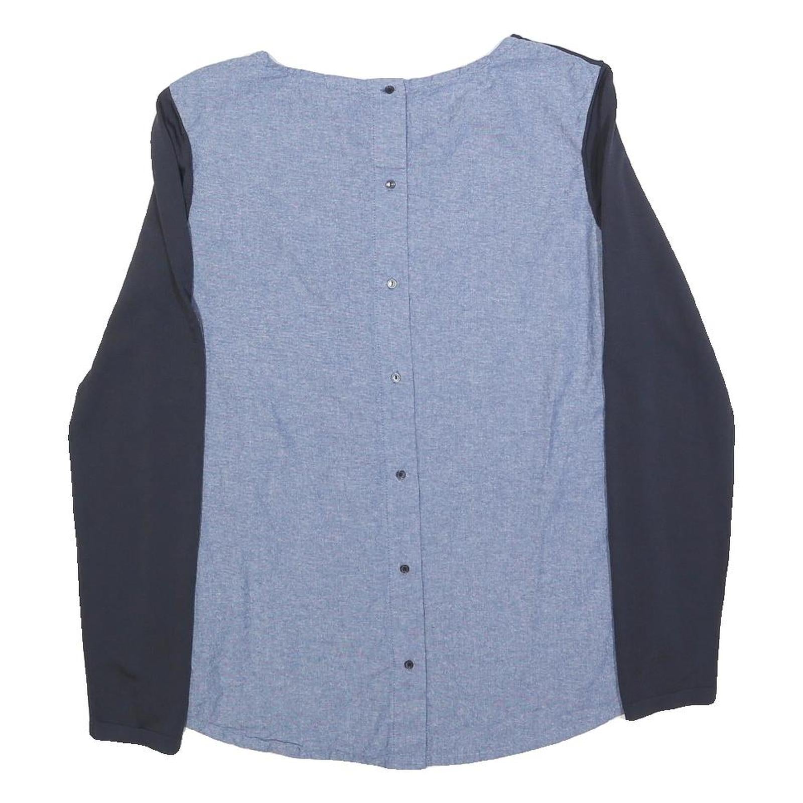 ARMANI JEANS Womens Navy Blue & Light Blue Round Neck Long Sleeve Top M Button