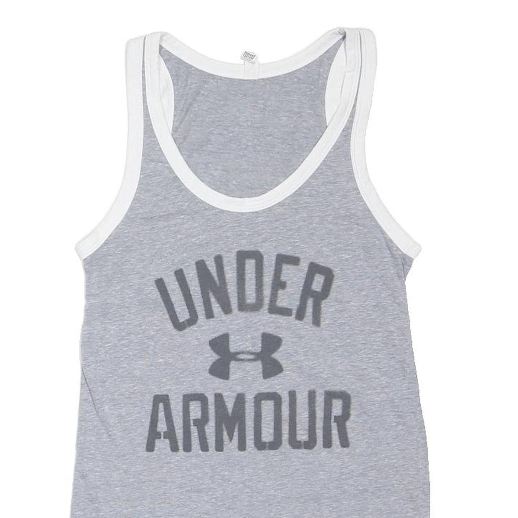 UNDER ARMOUR Mens Grey & White Graphic Vest XS Sleeveless Crew Neck Sports