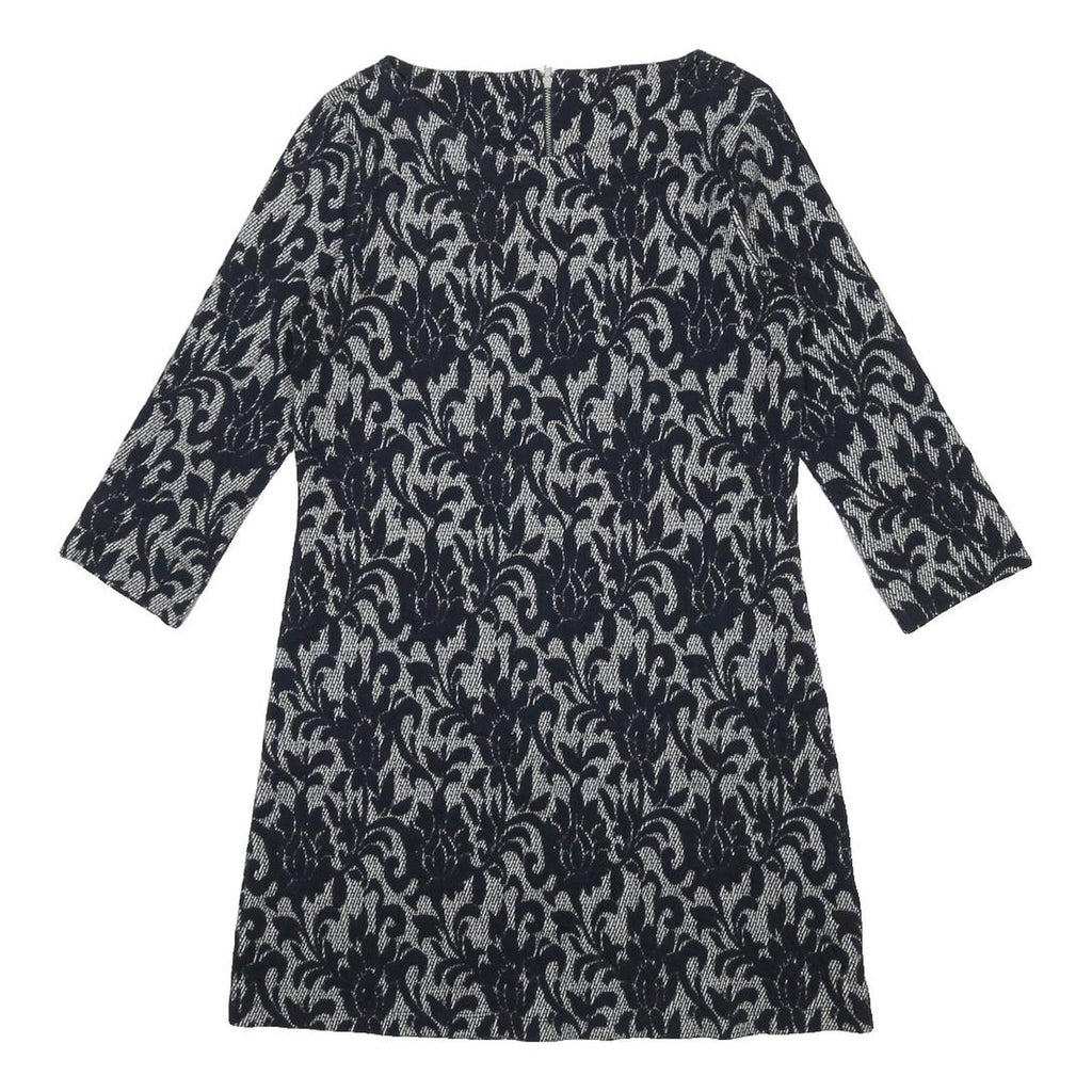 WHITE STUFF Womens Navy Blue & Cream Cotton Blend Day Dress Jacquard UK 10
