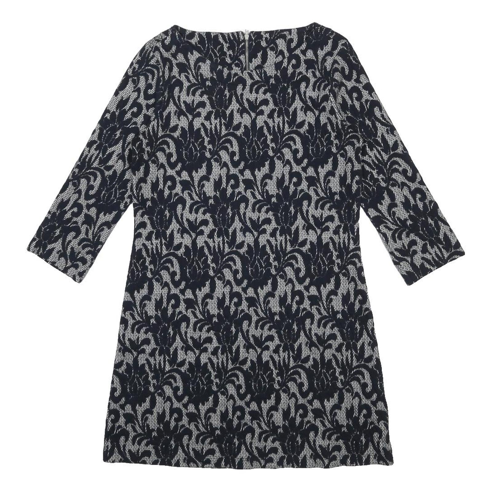 WHITE STUFF Womens Navy Blue & Cream Cotton Blend Day Dress Jacquard UK 10
