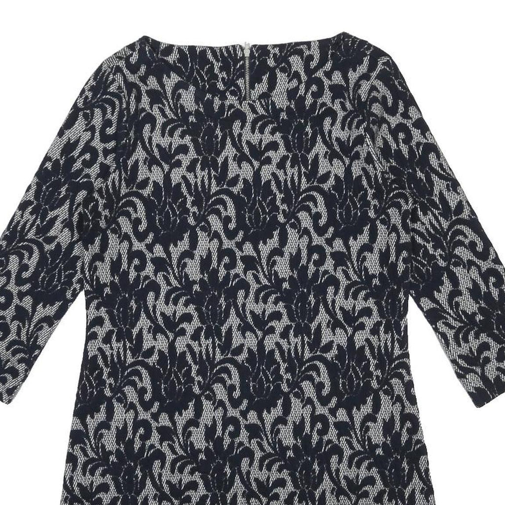 WHITE STUFF Womens Navy Blue & Cream Cotton Blend Day Dress Jacquard UK 10
