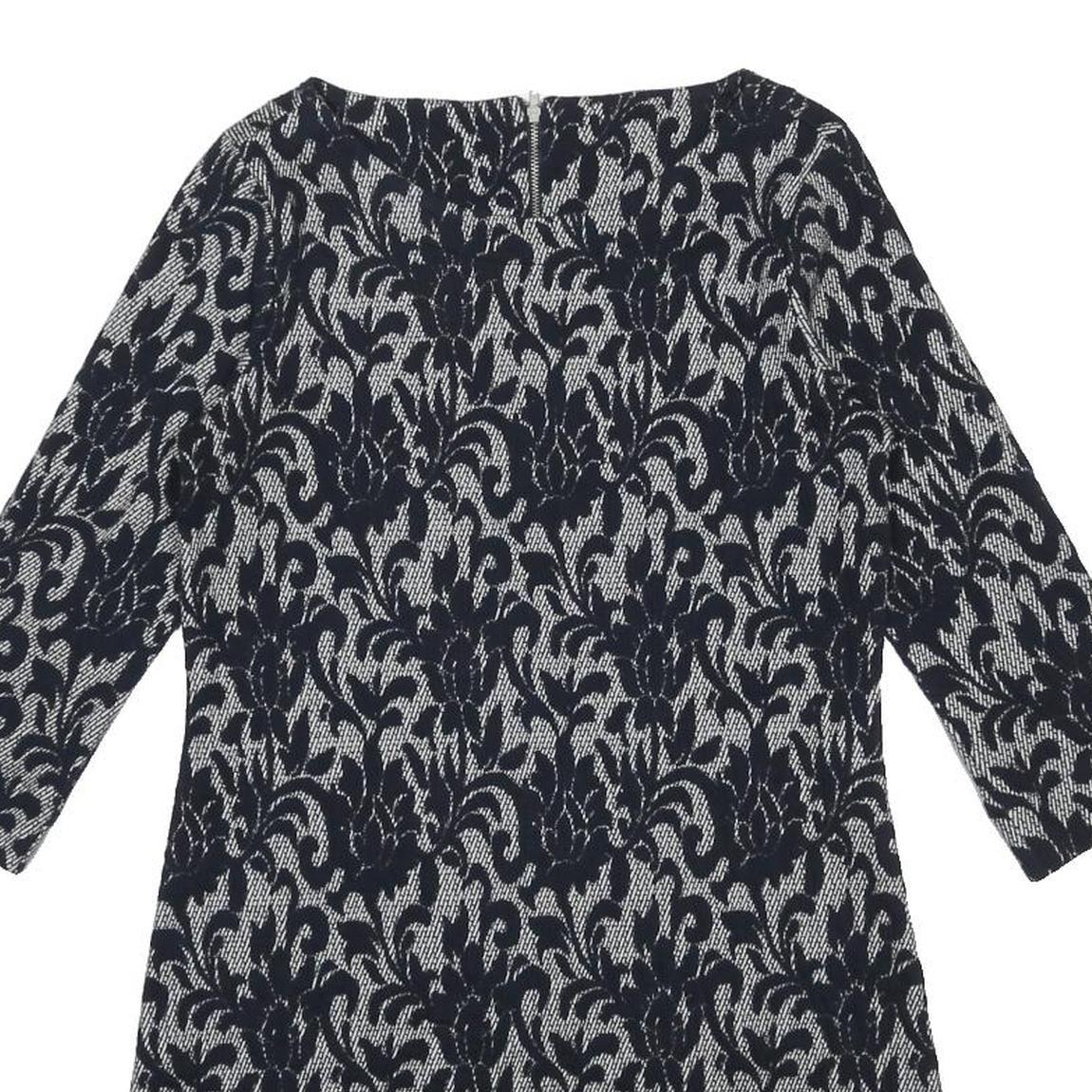 WHITE STUFF Womens Navy Blue & Cream Cotton Blend Day Dress Jacquard UK 10