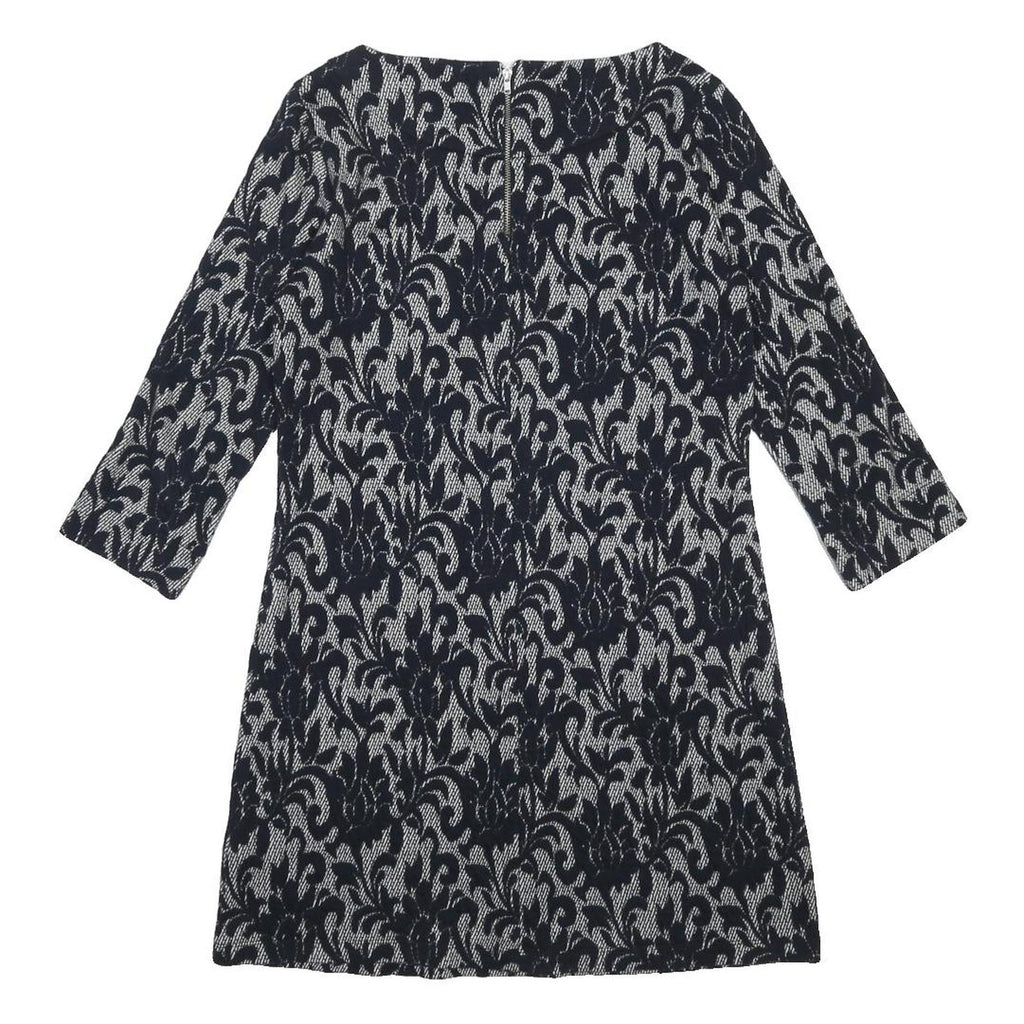 WHITE STUFF Womens Navy Blue & Cream Cotton Blend Day Dress Jacquard UK 10