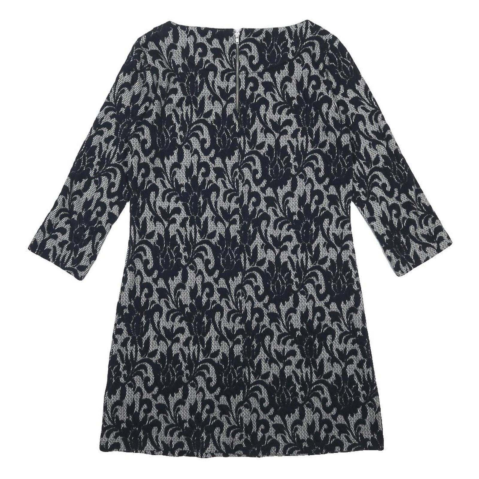 WHITE STUFF Womens Navy Blue & Cream Cotton Blend Day Dress Jacquard UK 10