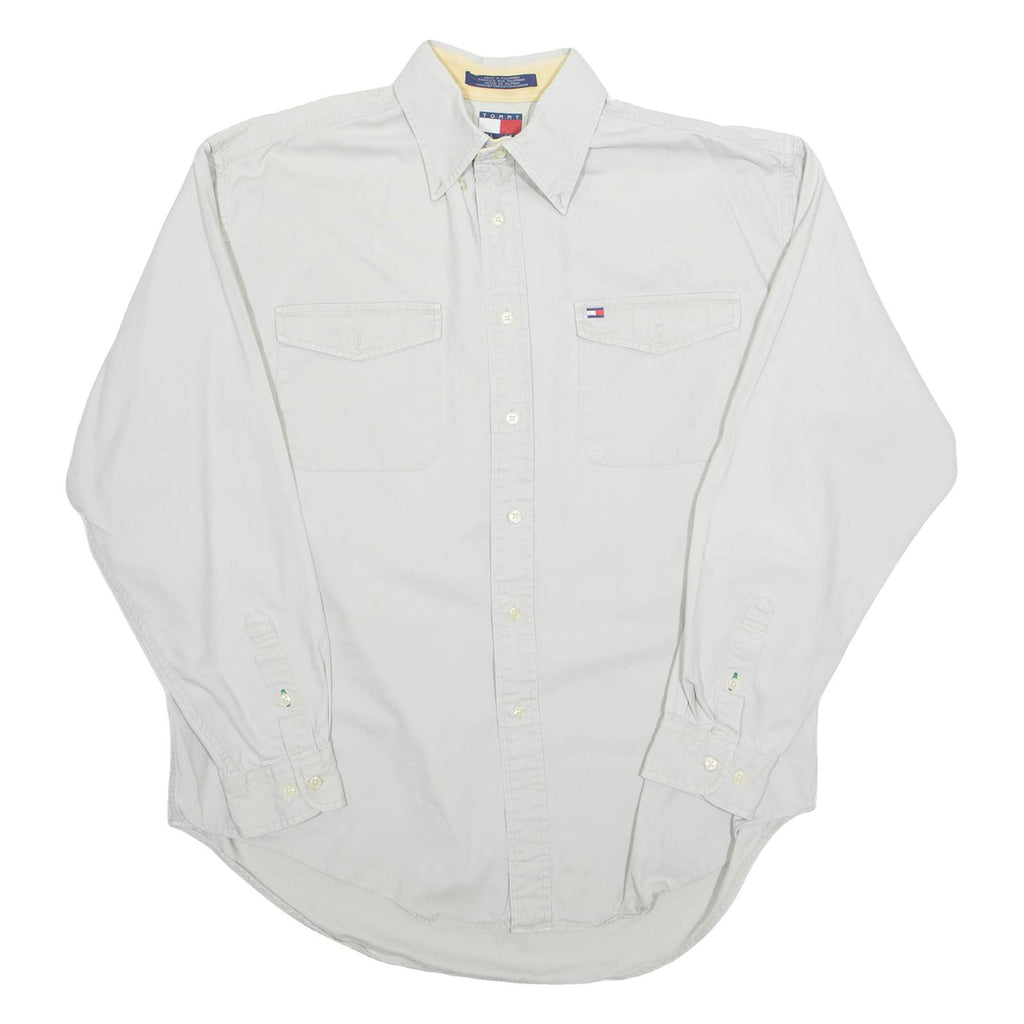 TOMMY HILFIGER Mens Plain Shirt Beige Long Sleeve L