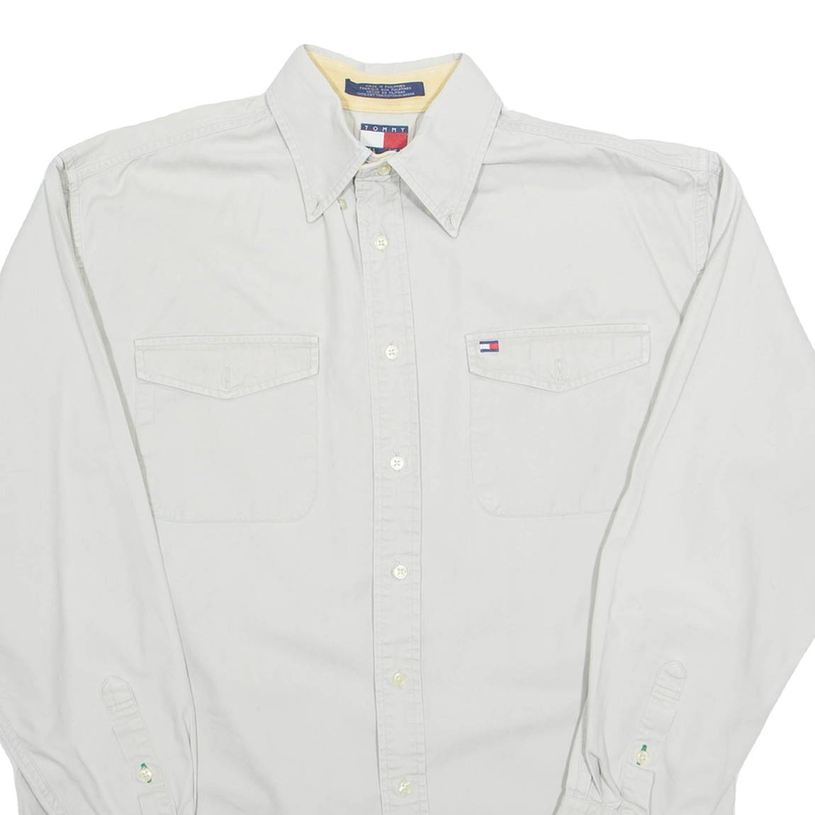 TOMMY HILFIGER Mens Plain Shirt Beige Long Sleeve L