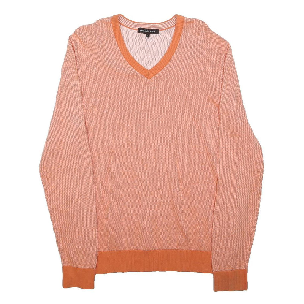 MICHAEL KORS Womens Orange Plain Cotton Jumper V-Neck Basic Knit M Lightweight