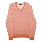 MICHAEL KORS Womens Orange Plain Cotton Jumper V-Neck Basic Knit M Lightweight