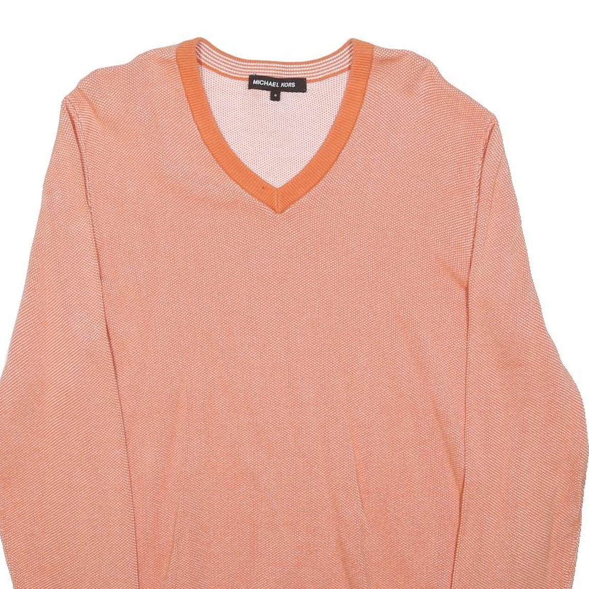 MICHAEL KORS Womens Orange Plain Cotton Jumper V-Neck Basic Knit M Lightweight